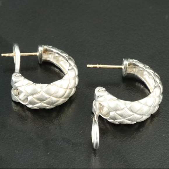 Sterling Silver Half Moon Earrings — Perfect Harmony Hawaii Elegant Silver Quilted Earrings half moon sterling silver